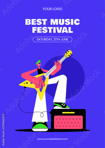 Flat Design Template for World Music Day Social Media Flyer with Fun Hand-Drawn Illustration