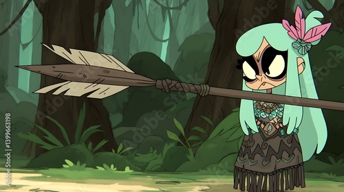 Girl with spear in jungle