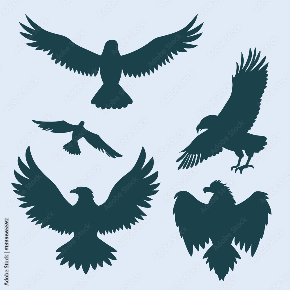Eagle and Buzzard Silhouette Icons Set. Eagle and Buzzard Silhouette Icons Set.