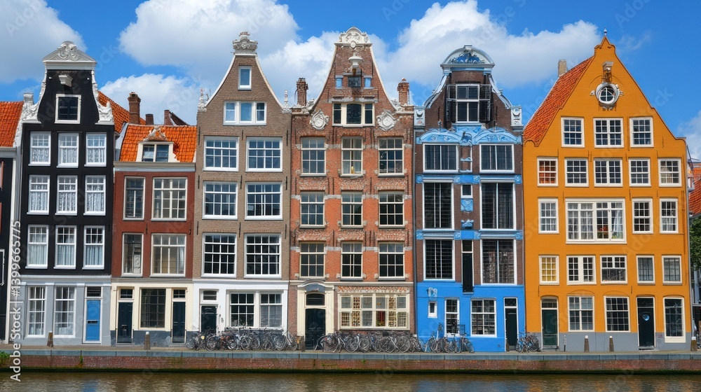 Fototapeta premium Colorful Dutch Canal Houses Along a River