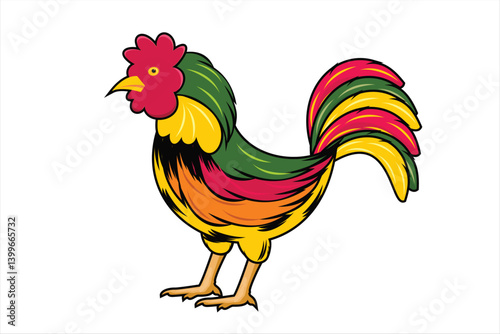 Colorful rooster vector on white background

