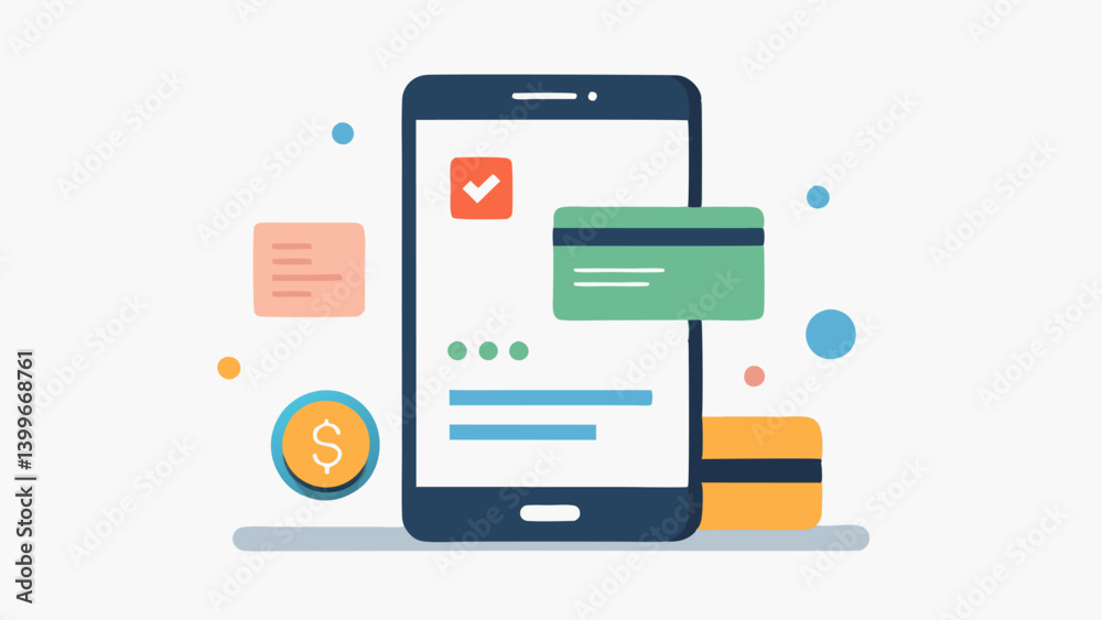 Payment Process A simplified payment screen on the smartphone demonstrating options like credit card payment with light backgrounds and sale tags. Payment Process A simplified payment screen on the smartphone demonstrating options like credit card payment with light backgrounds and sale tags.