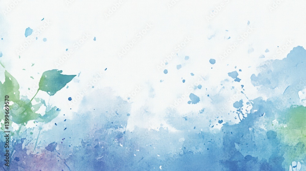 Obraz premium Delicate watercolor washes with hints of leaves and splashes.
