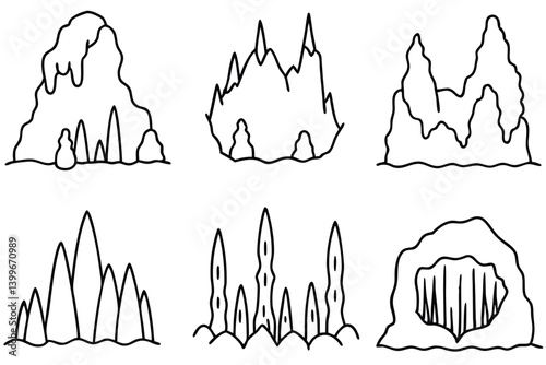 Cave formation sta intricate rock formations line drawing