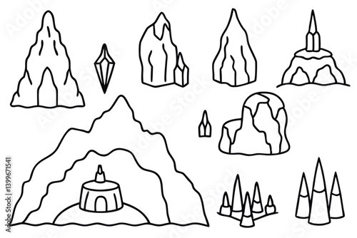 Cave formation sta unique geological line art illustration
