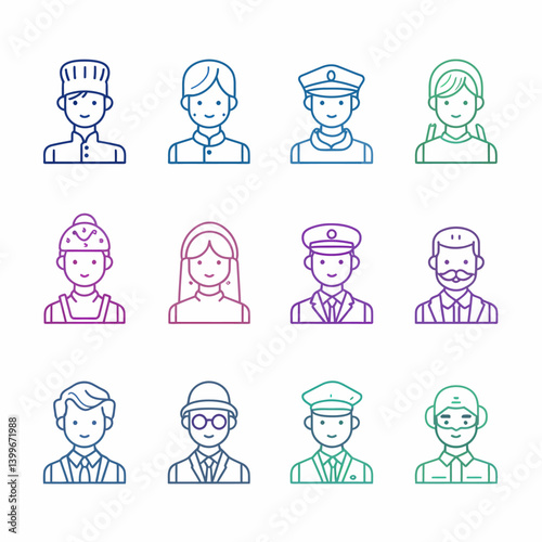 Diverse Professions Icon Set - Outline Style