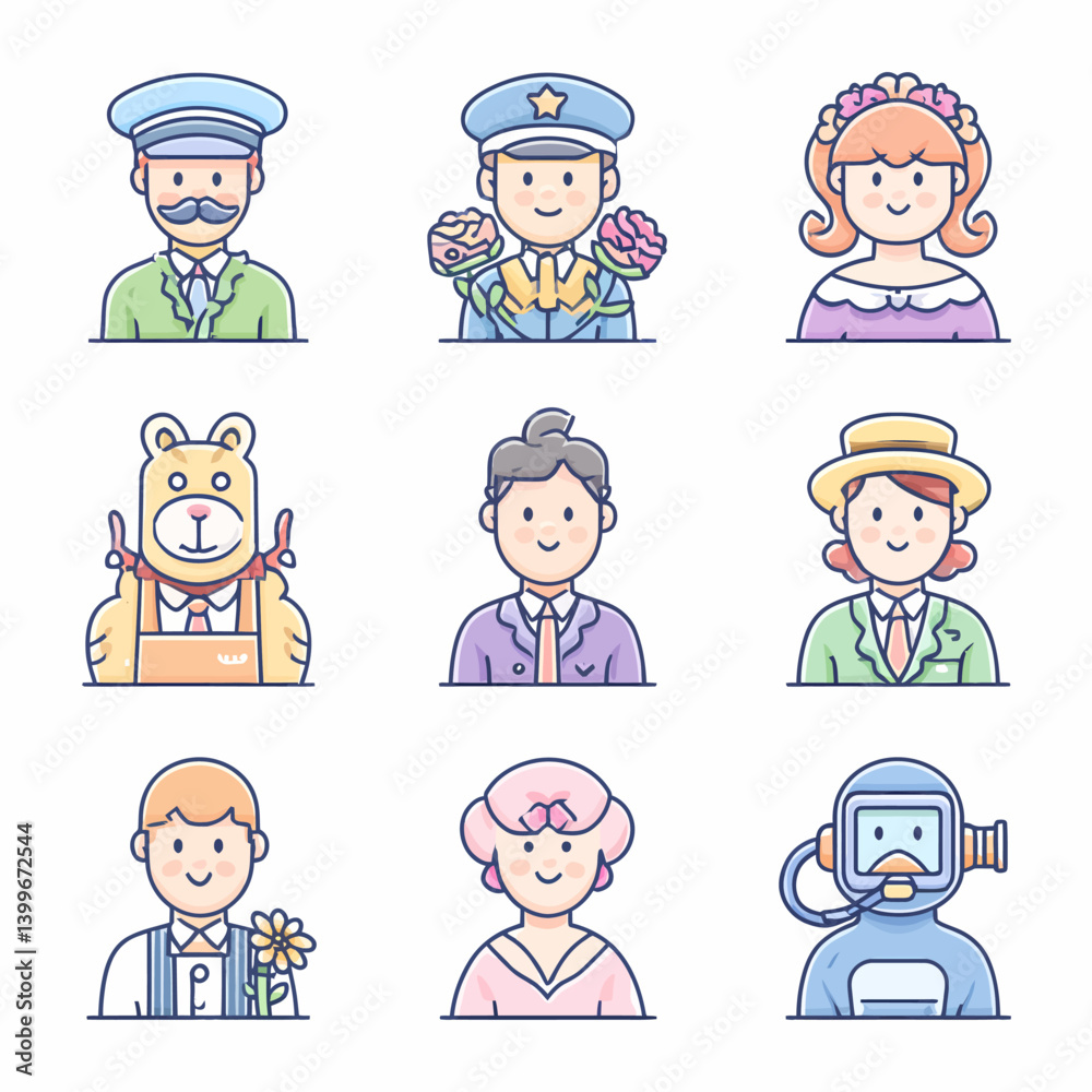 Cartoon Characters Set with Various Professions and Styles Cartoon Characters Set with Various Professions and Styles