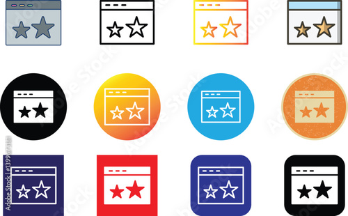 A clean, minimalist web browser window icon featuring two star-rating symbols, with sleek lines, a simple toolbar, and an uncluttered design — perfect for displaying user reviews and feedback scores.