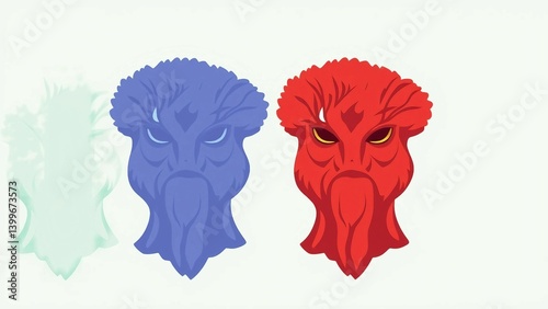 red and blue heads