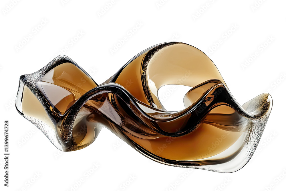 an abstract sculpture made of smooth flowing glass in warm brown and clear tones evoking a sense of movement and elegance suitable for modern art displays or decorative purposes an abstract sculpture made of smooth flowing glass in warm brown and clear tones evoking a sense of movement and elegance suitable for modern art displays or decorative purposes