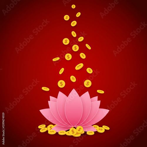 Golden Coins Falling onto a...
