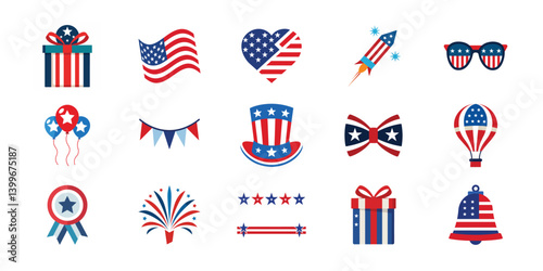 American Independence Day vector set. 4th of July design vector illustration collection