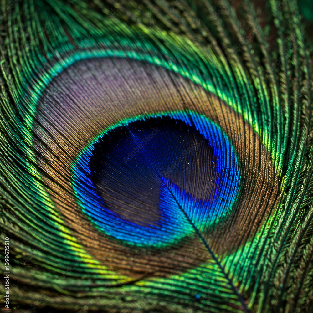 Obraz premium Abstract Close-up of a Peacock Feather's Rich Colors and Textures