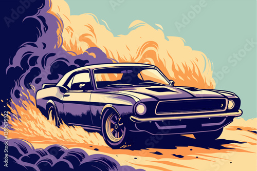 Classic Muscle Car Speeding Illustration
