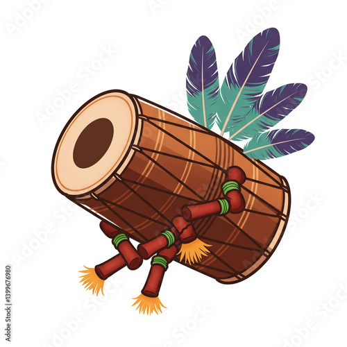Stylized Dhol Drum with Fea...