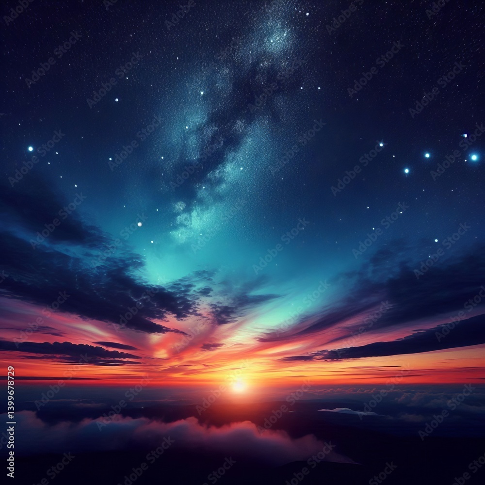 Fototapeta premium Dusk Sky A sky transitioning from light to darkness with the fir