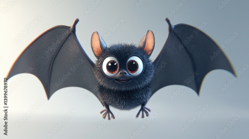 Fototapeta premium Cute cartoon bat flying against a soft gradient background