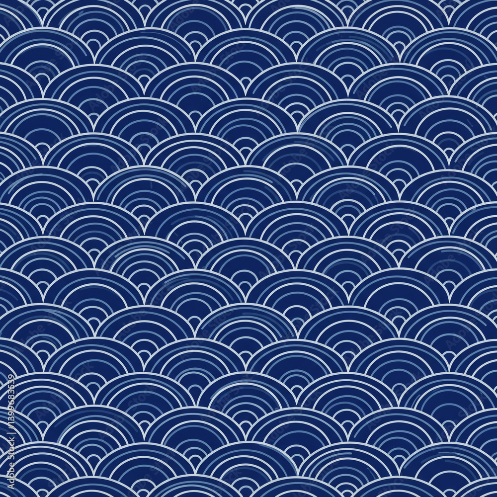 Artistic Interpretation of the Seigaiha Wave Pattern in Blue and White
Artistic Interpretation of the Seigaiha Wave Pattern in Blue and White