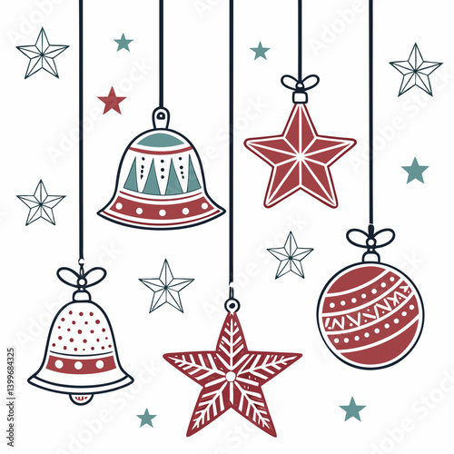 ornaments baubles stars bells vector art. Christmas related vector art.