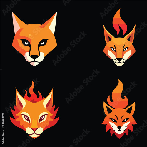 Fiery Fox Mascot Design on Black Background, Gaming Logo, E-sports