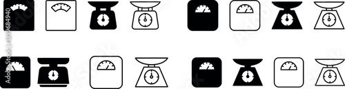 Scales Icon Set – Weight Scale and Law Justice Symbols – Vector Illustration