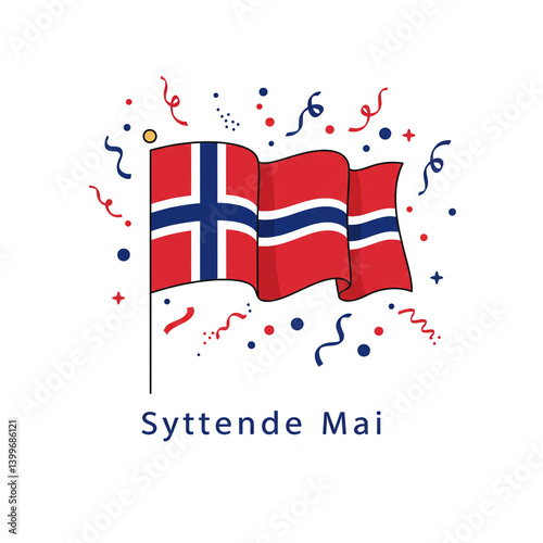 Syttende Mai Norwegian Independence Day Celebration with Flag and Confetti