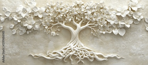 Ornate White Tree of Life Sculpture