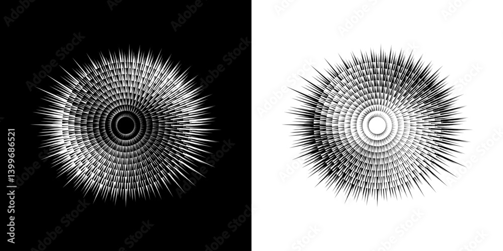 Dynamic abstract spiral sound wave rhythm lines. Circular spiral sound wave rhythm of lines. Circular futuristic abstract lines, black and white background. Dynamic abstract spiral sound wave rhythm lines. Circular spiral sound wave rhythm of lines. Circular futuristic abstract lines, black and white background.