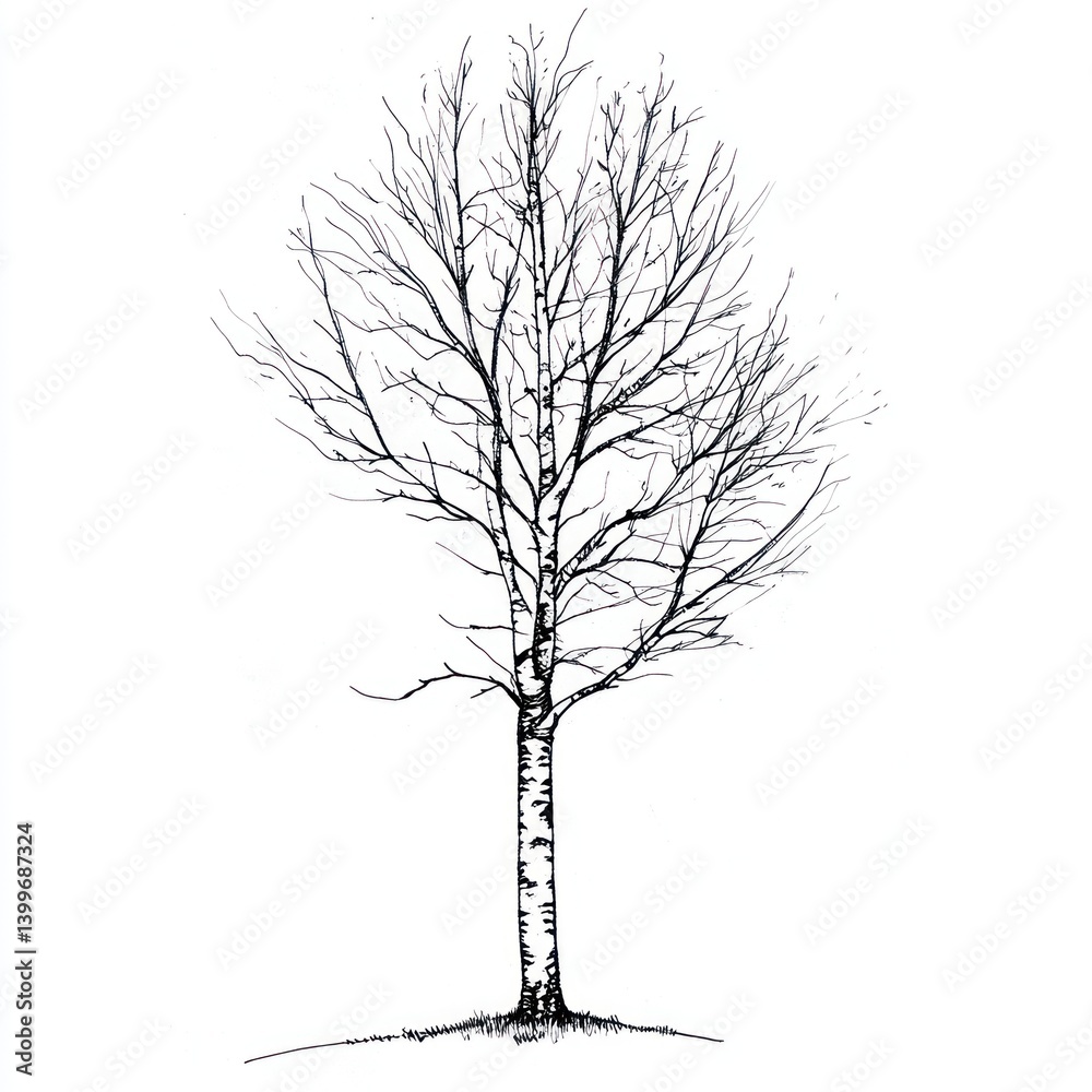 Fototapeta premium An illustrated tree stands alone with a stark and bare appearance