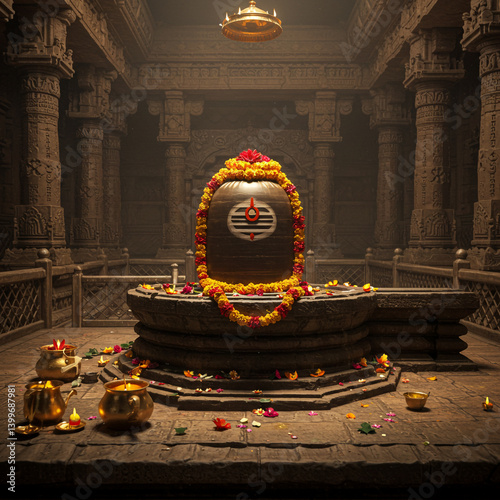 Decorated Shiva Lingam in a...