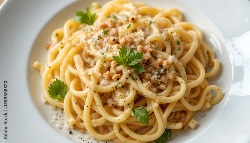 Delicious Buttery Bucatini Pasta Dish Topped With Parmesan Cheese Delicious Buttery Bucatini Pasta Dish Topped With Parmesan Cheese