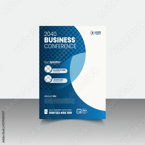 Online webinar or conference invitation vertical a4 size print flyer or poster design, corporate business agency template for annual business conference leaflet brochure cover design
