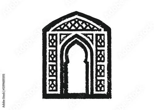 Mihrab niche arch door logo vector icon. Sketch Hand drawn single line art use for logo illustration style.
