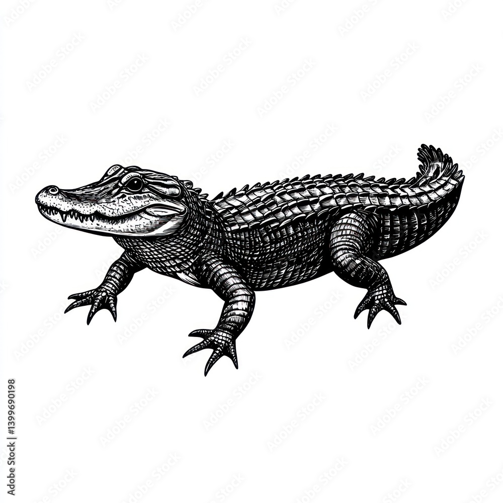 Obraz premium Alligator illustration, wildlife, reptile, nature, white background, for educational use