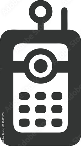 Isolated Dark Grey WalkieTalkie Icon, Radio Communication Device, White Background