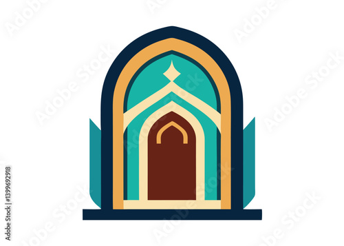 Ramadan background with mosque shape in flat style. mihrab niche arch door logo vector icon illustration