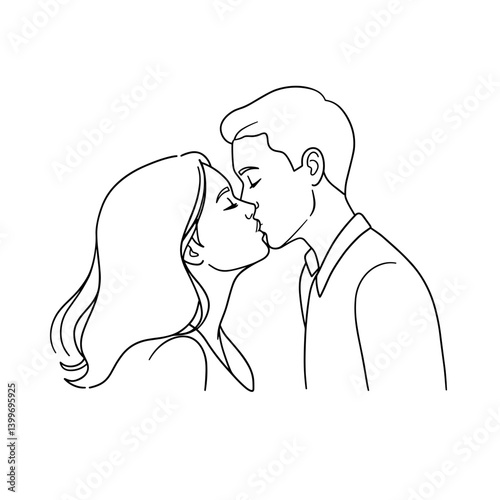 Sweet first kiss of a couple in love against a simple background  