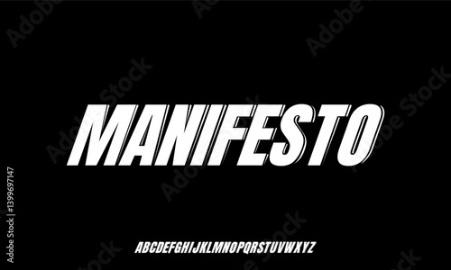 MANIFESTO Modern Italic Regular Alphabet Font. Typography urban style fonts for technology, digital, movie logo design. vector illustration