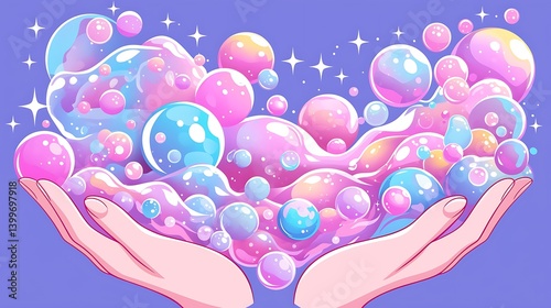 Hands Holding Magical Bubbles photo