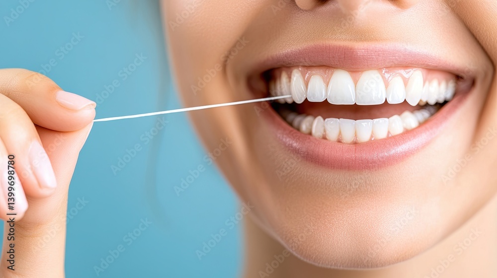 Dentist showing patient how to use dental floss Dentist showing patient how to use dental floss