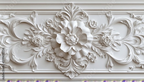Ornate, decorative, floral, plaster, relief, ceiling, molding, trim, design, pattern, wall, accents photo