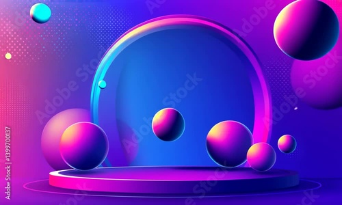 Vibrant abstract scene with colorful spheres against a gradient backdrop