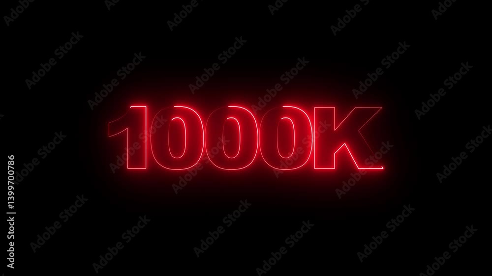 1000k animation neon text effect video motion on black background. 1000k Followers Celebration text animation. 1000k animation neon text effect video motion on black background. 1000k Followers Celebration text animation.
