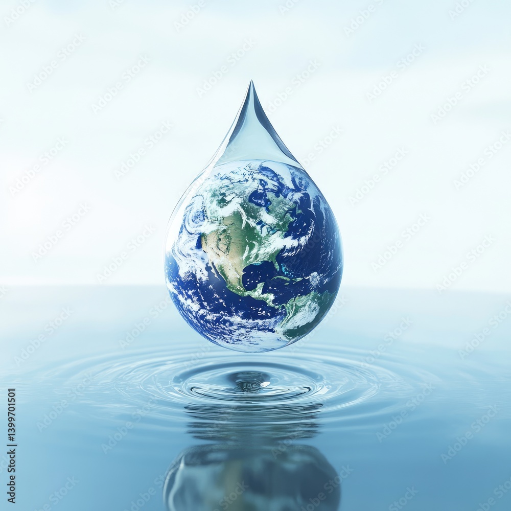 Obraz premium Earth suspended in a water droplet, representing global water resources