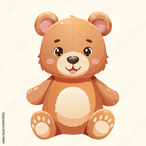 Illustration of Adorable Plush Teddy Bear with Cute Expressions - Vector Design