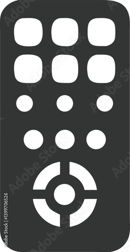 Remote Control Icon, Gray Color With Rounded Buttons, Simple Modern Design Isolated