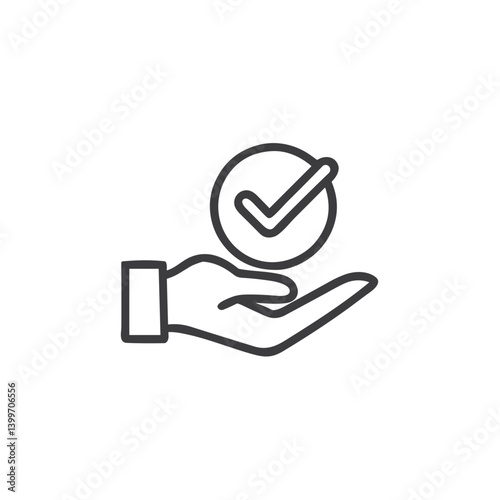 Hand with Check Mark Icon for Approval Systems, Task Completion Apps, Quality Verification Graphics, Confirmation Interfaces and Success Notification Elements