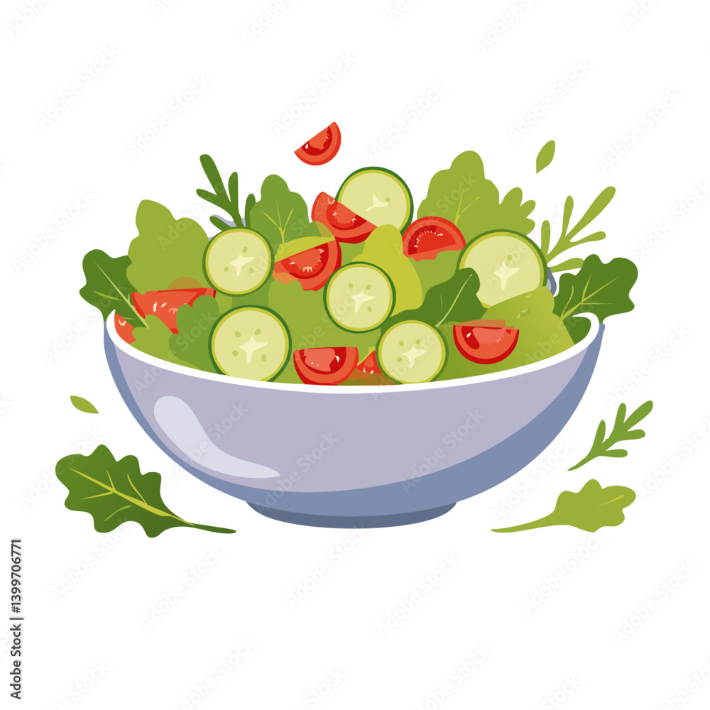 tomato and cucumber salad in a bowl vector icon design