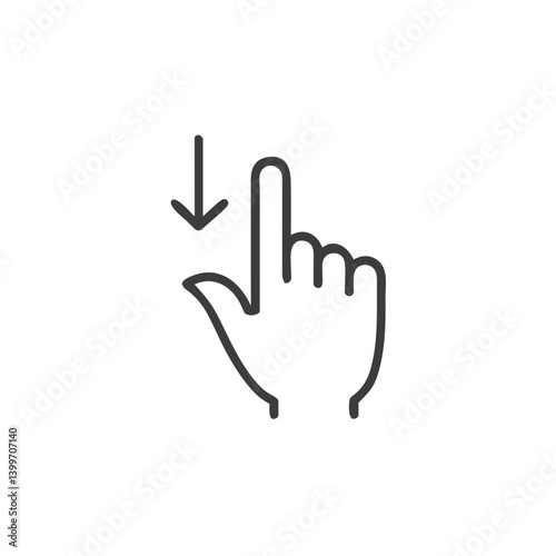 Swipe down gesture icon for mobile app tutorials, touch interface instructions, scrolling indicators, pull-to-refresh features and user experience design