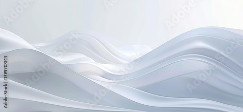 Abstract, design and wave with white, background and silk with 3d render for wallpaper or banner. Creative, artistic and art with cloth, ripple or linen for luxurious textile and dynamic graphic